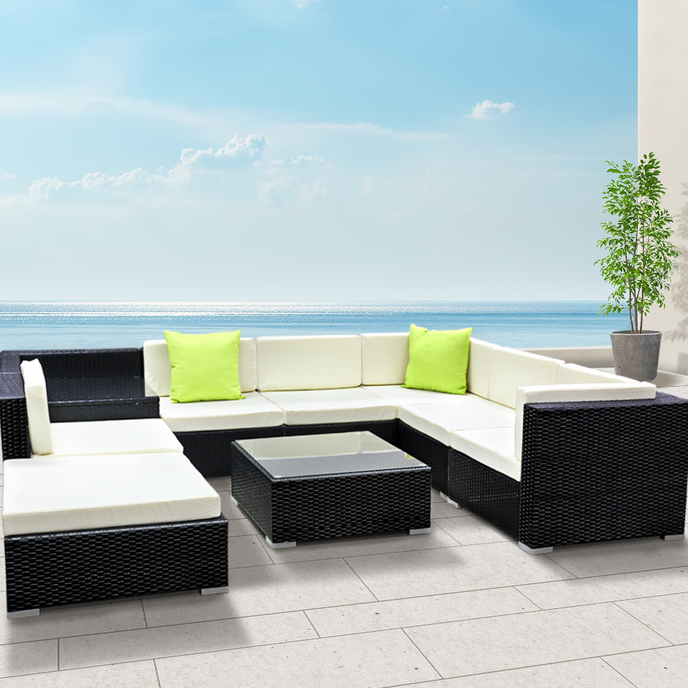 Aviva - 9-Piece Outdoor Sofa Set Wicker Couch Lounge 7 Seater