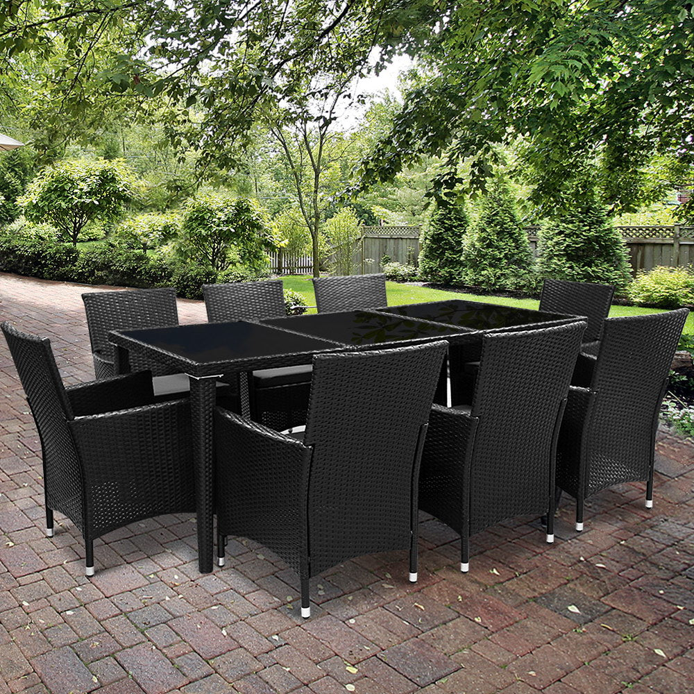Anissa - Outdoor Dining Set 9 Piece Wicker Lounge Black