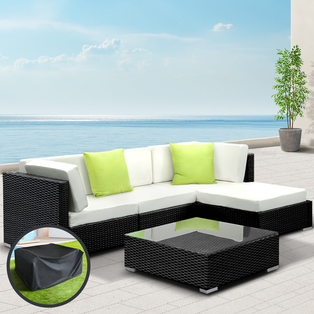 Arista - 5-Piece Outdoor Sofa Set Wicker Couch Lounge Cover