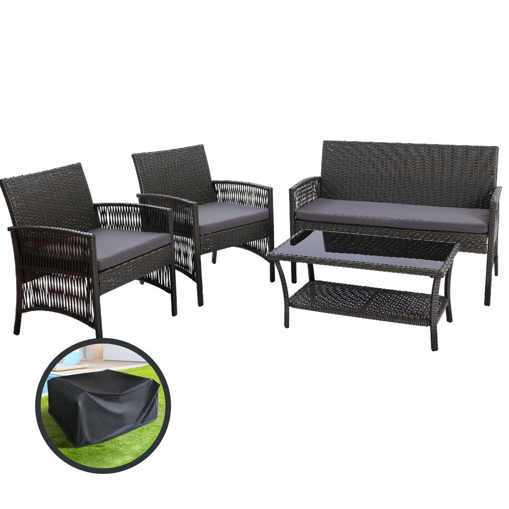 Azure - 4PCS Outdoor Sofa Set Storage Cover Wicker Table Grey