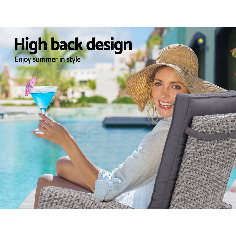 Aviana - 3PC Recliner Chairs Table Sun Lounge Wicker Adjustable Grey
