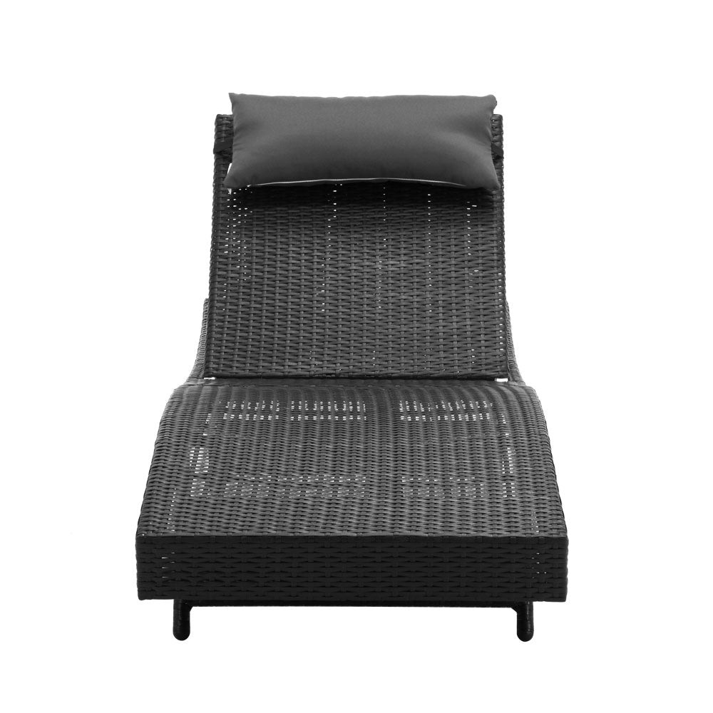 Dune - 2PC Sun Lounge Wicker Lounger Outdoor Adjustable Black