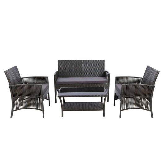 Azure - 4PCS Outdoor Sofa Set Storage Cover Wicker Table Grey