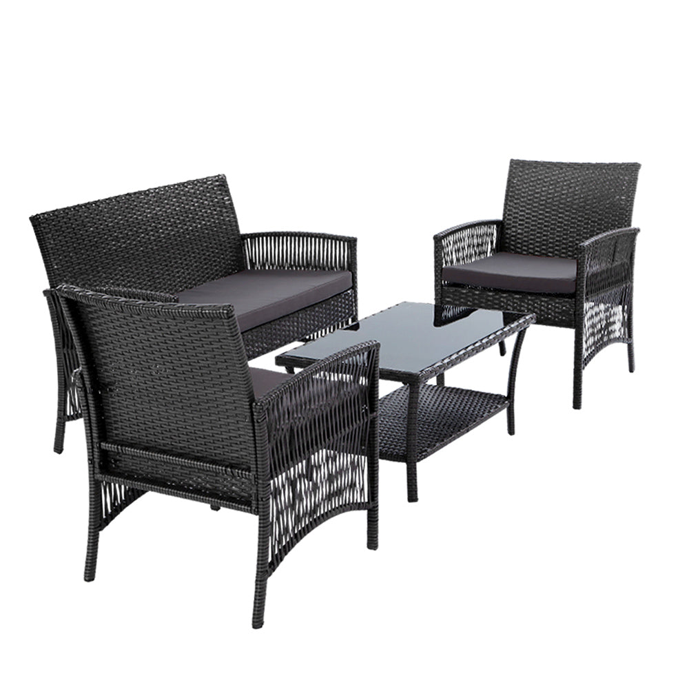 Azure - 4PCS Outdoor Sofa Set Storage Cover Wicker Table Grey
