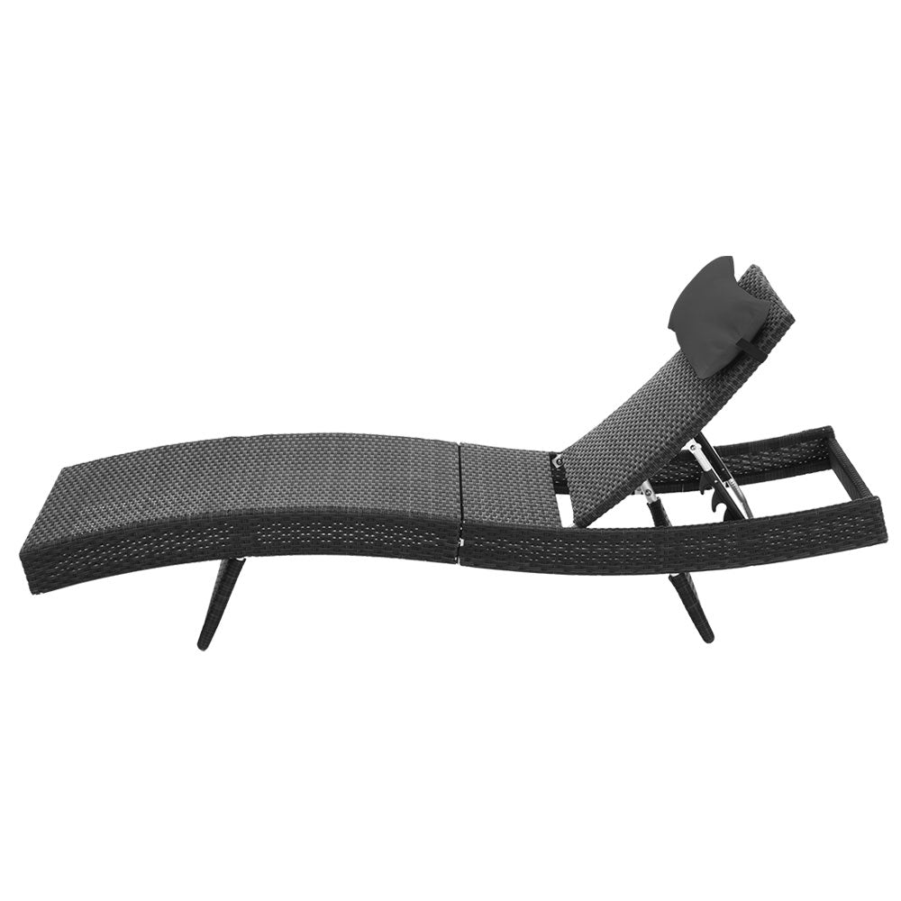 Dune - 2PC Sun Lounge Wicker Lounger Outdoor Adjustable Black