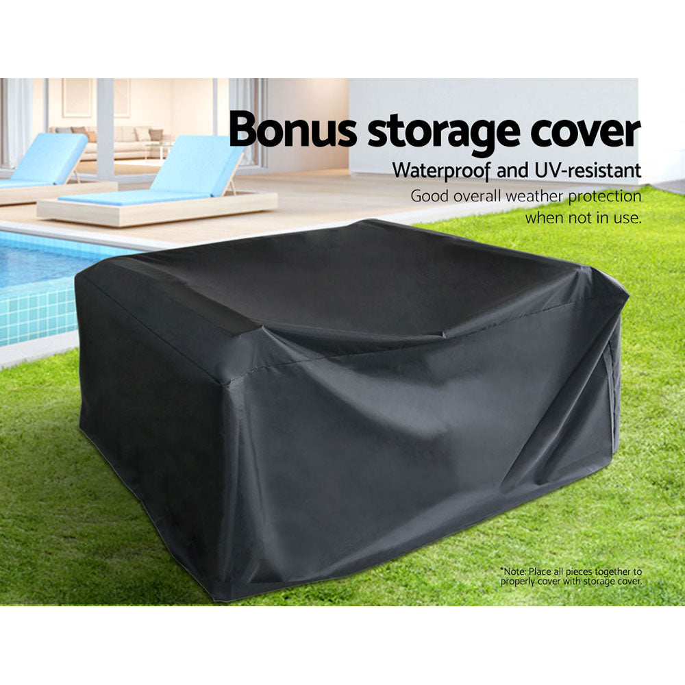 Azure - 4PCS Outdoor Sofa Set Storage Cover Wicker Table Grey