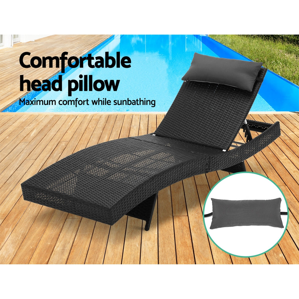 Dune - 2PC Sun Lounge Wicker Lounger Outdoor Adjustable Black