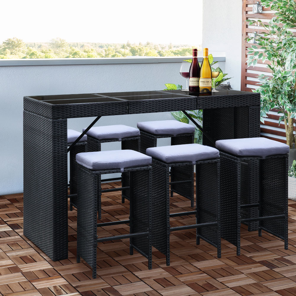 Belle - 7 Piece Outdoor Bar Set Wicker Patio
