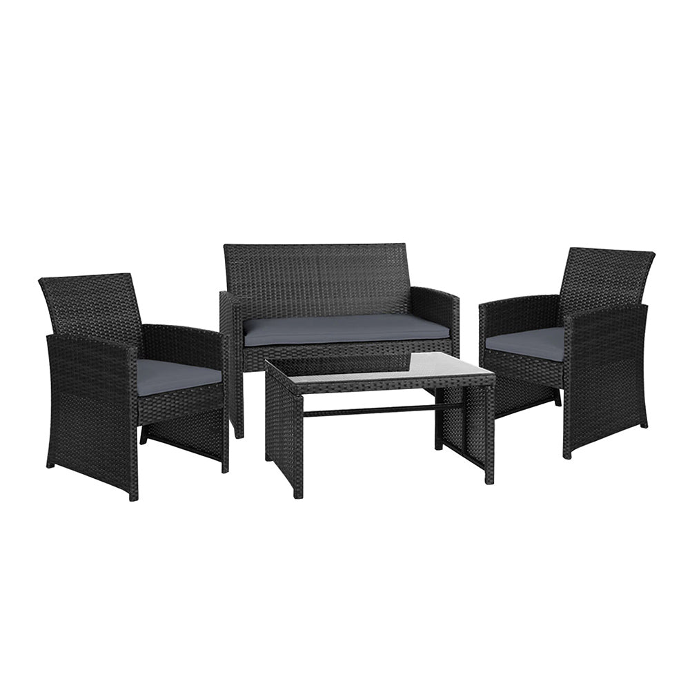 Bethan - 4 PCS Outdoor Sofa Set Rattan Chair Garden Black