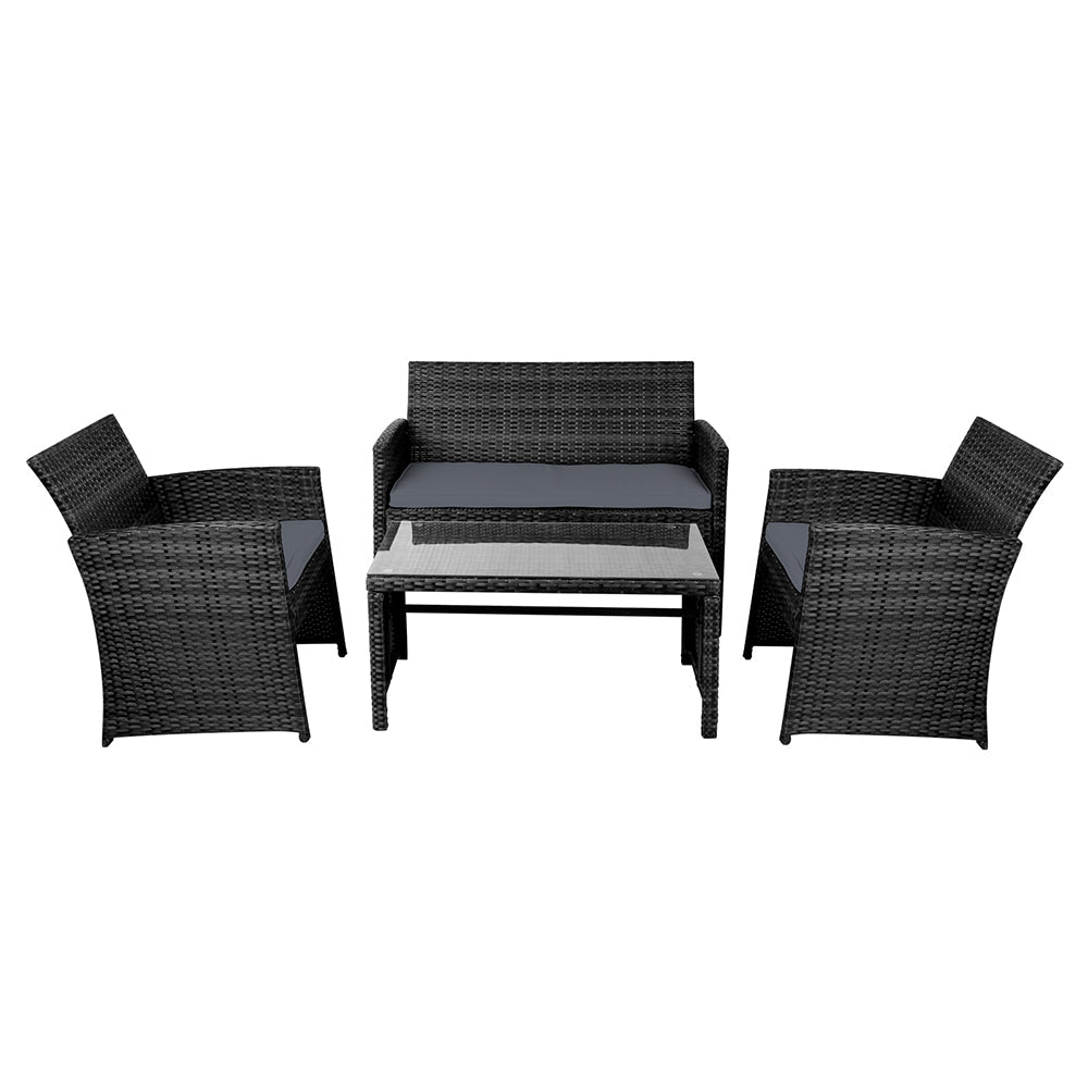 Bethan - 4 PCS Outdoor Sofa Set Rattan Chair Garden Black