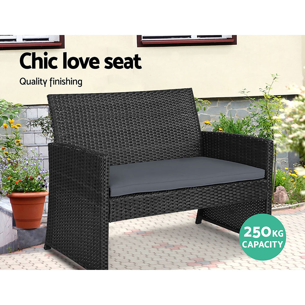 Bethan - 4 PCS Outdoor Sofa Set Rattan Chair Garden Black