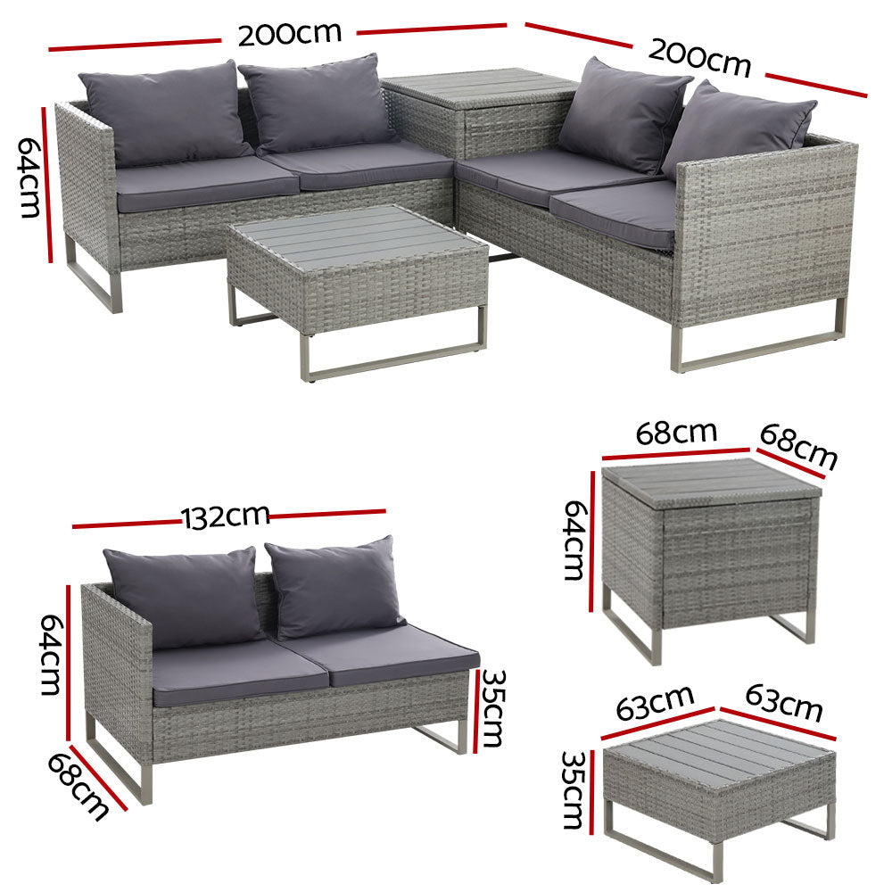 Drift - 4-Seater Outdoor Sofa Furniture Wicker Lounge Grey