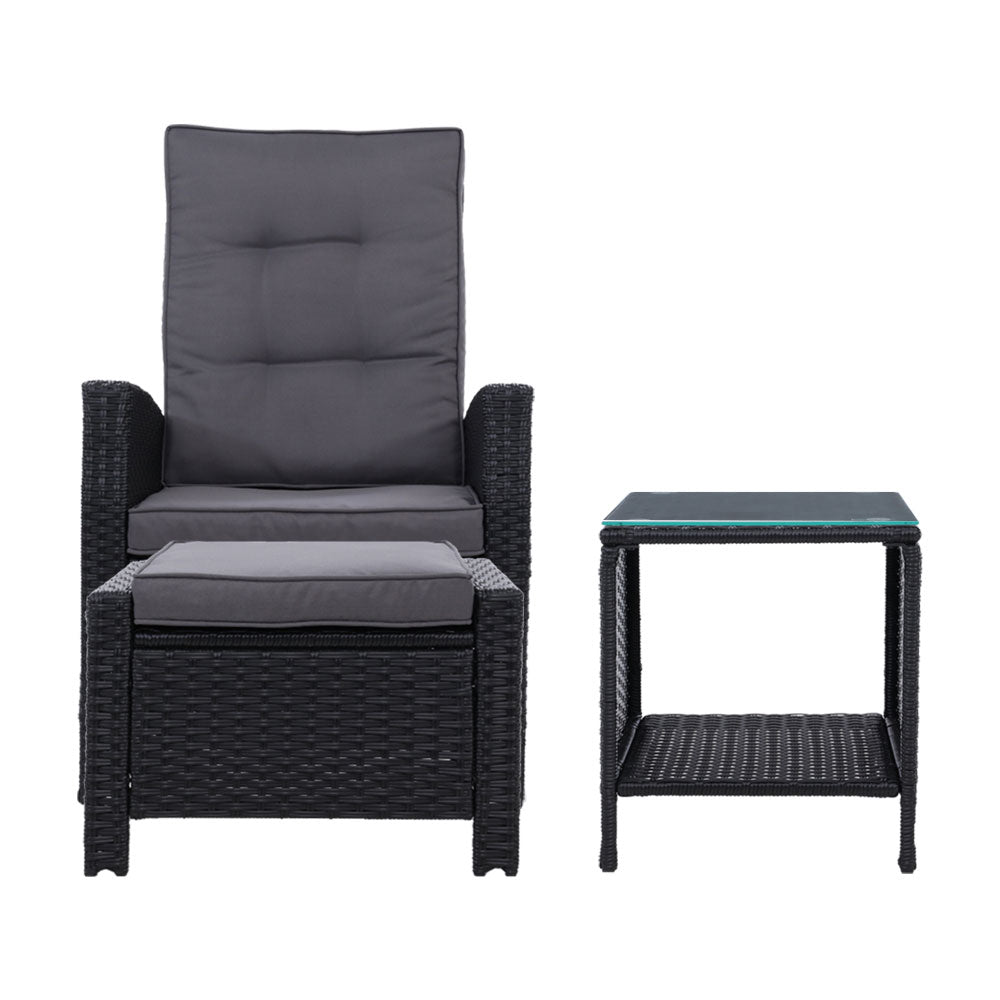 Mireya - 5PC Recliner Chairs Table Sun Lounge Wicker Adjustable Black