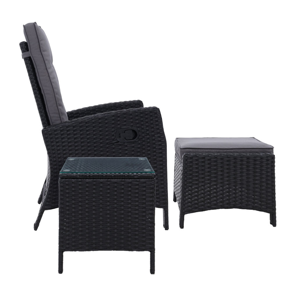 Mireya - 5PC Recliner Chairs Table Sun Lounge Wicker Adjustable Black
