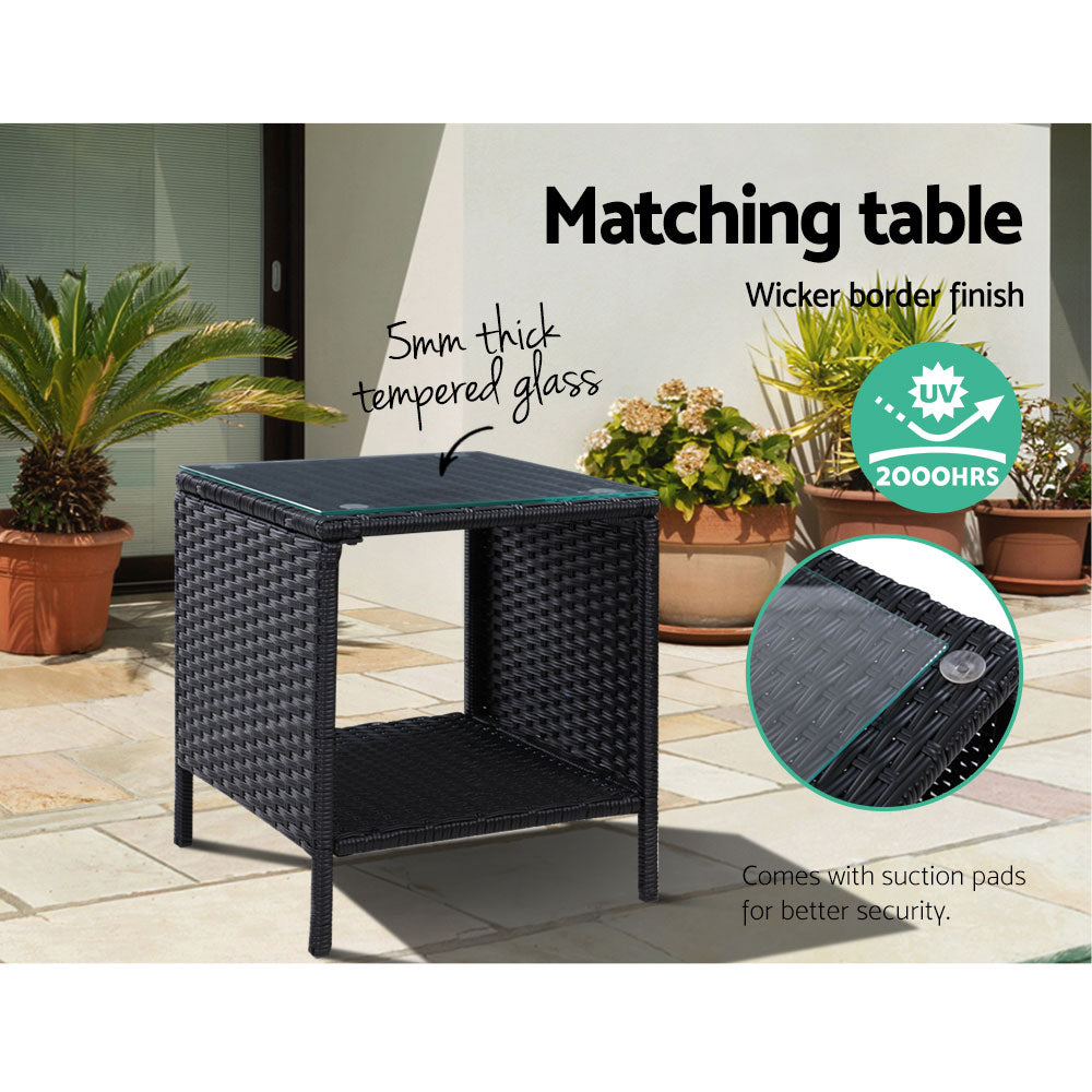 Mireya - 5PC Recliner Chairs Table Sun Lounge Wicker Adjustable Black