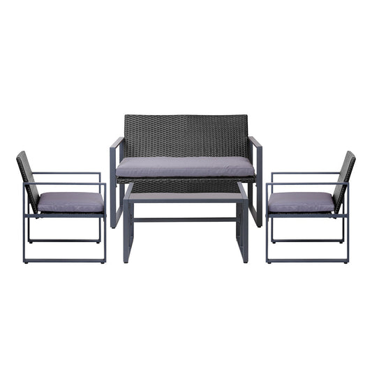Eden - 4 PCS Outdoor Sofa Set Storage Cover Rattan Black