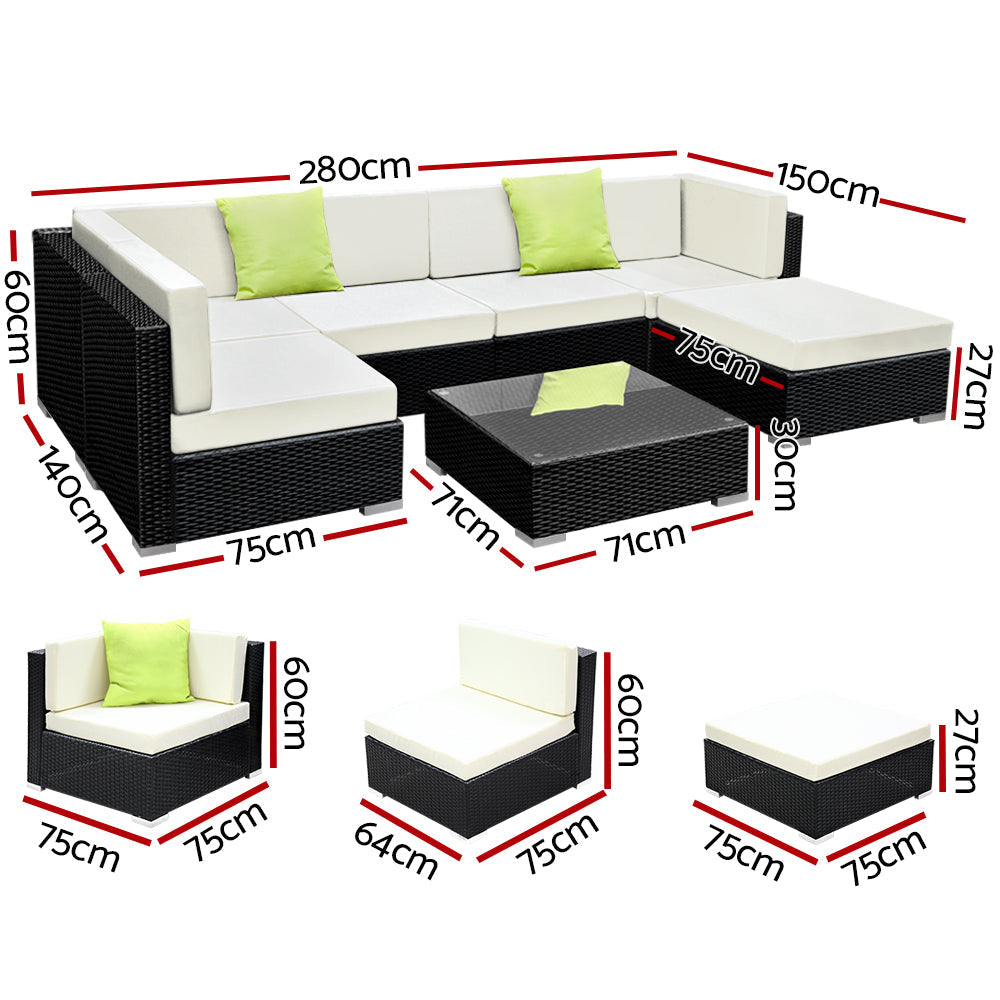Lilith - 7-Piece Outdoor Sofa Set Wicker Couch Lounge 6 Seater