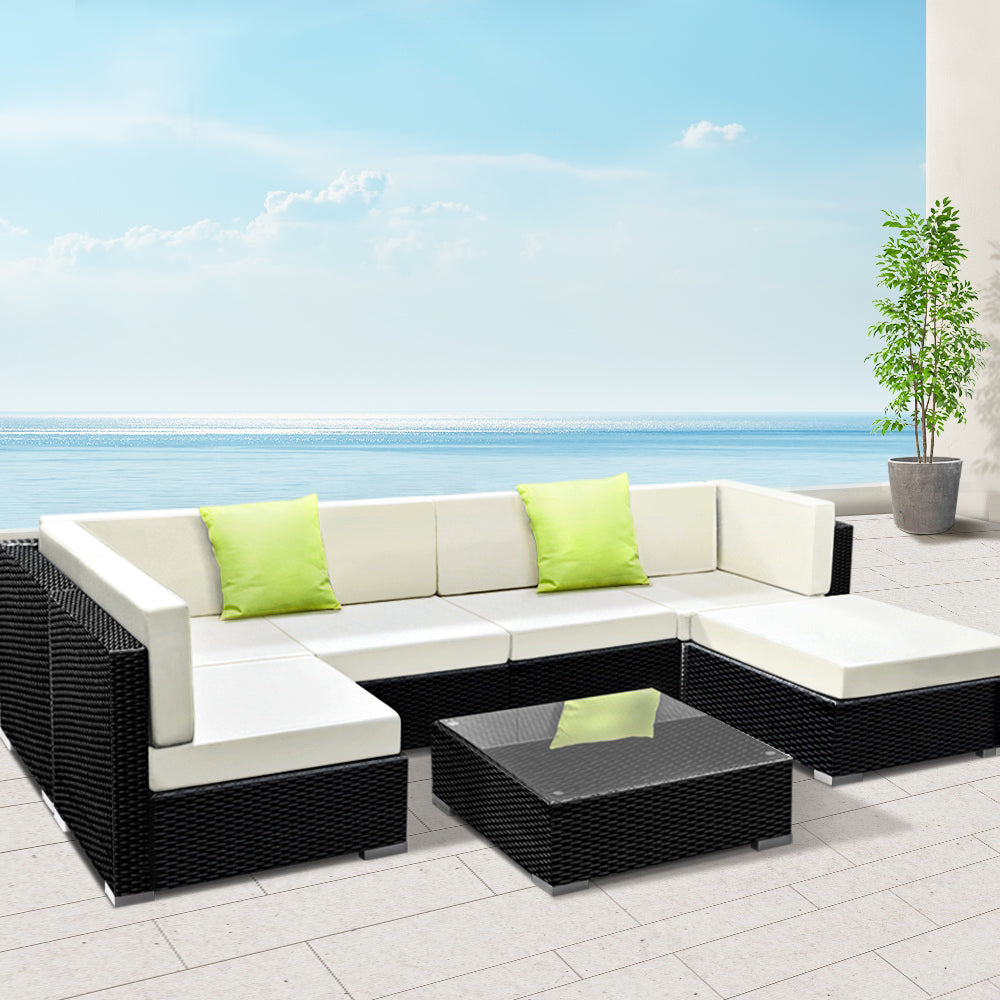 Lilith - 7-Piece Outdoor Sofa Set Wicker Couch Lounge 6 Seater