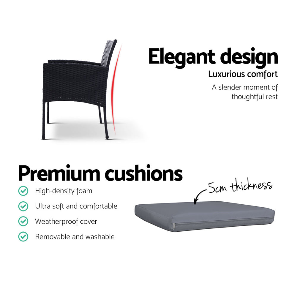 Riser - 3PC Bistro Set Outdoor Furniture Rattan Chairs Ezra