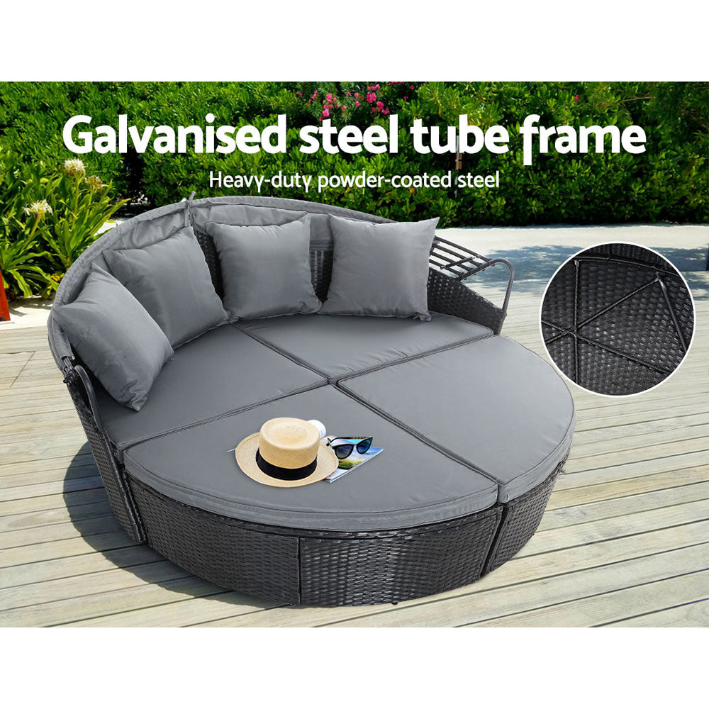 Ophelia - Sun Lounge Wicker Lounger Day Bed Outdoor Black