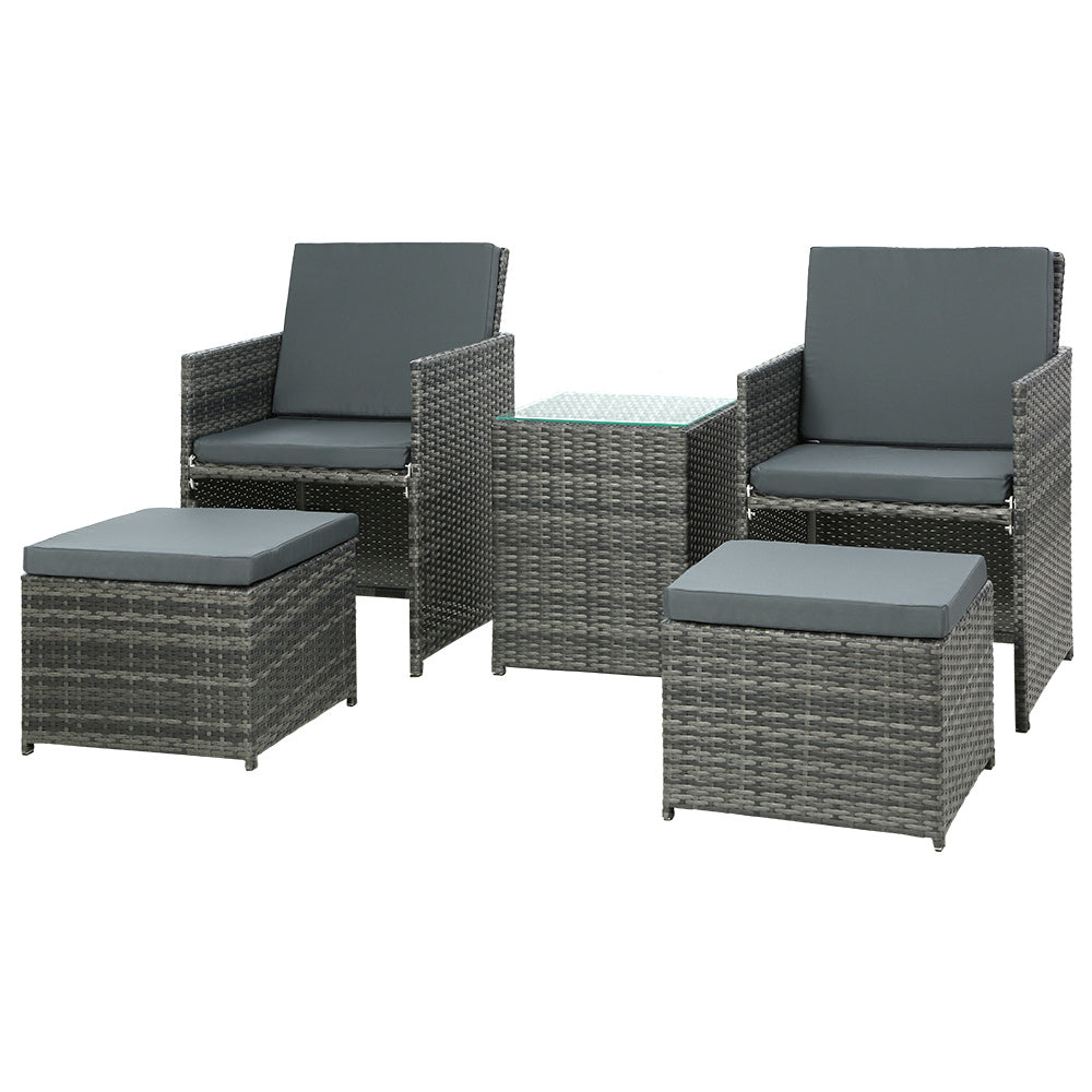 Jewel - 5PC Bistro Set Wicker Table Chairs Outdoor Grey