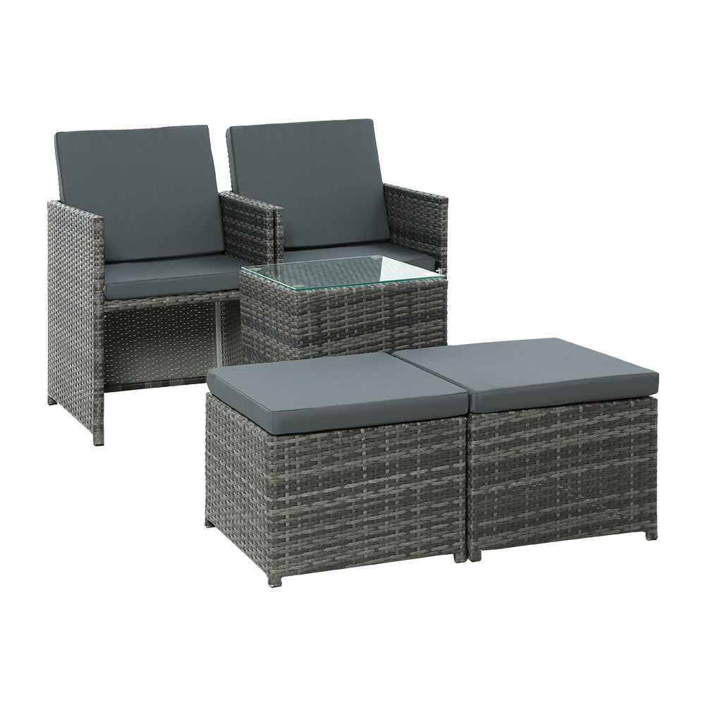 Jewel - 5PC Bistro Set Wicker Table Chairs Outdoor Grey