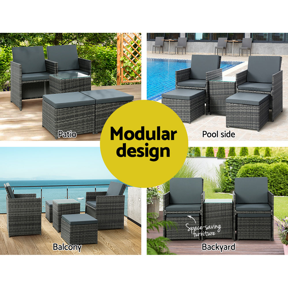 Jewel - 5PC Bistro Set Wicker Table Chairs Outdoor Grey