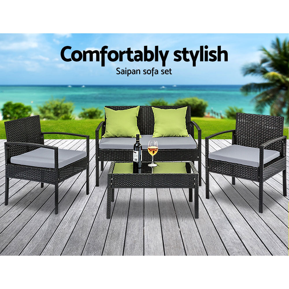 Jovita - Outdoor Sofa Set Wicker Lounge Table Chairs Patio Furniture
