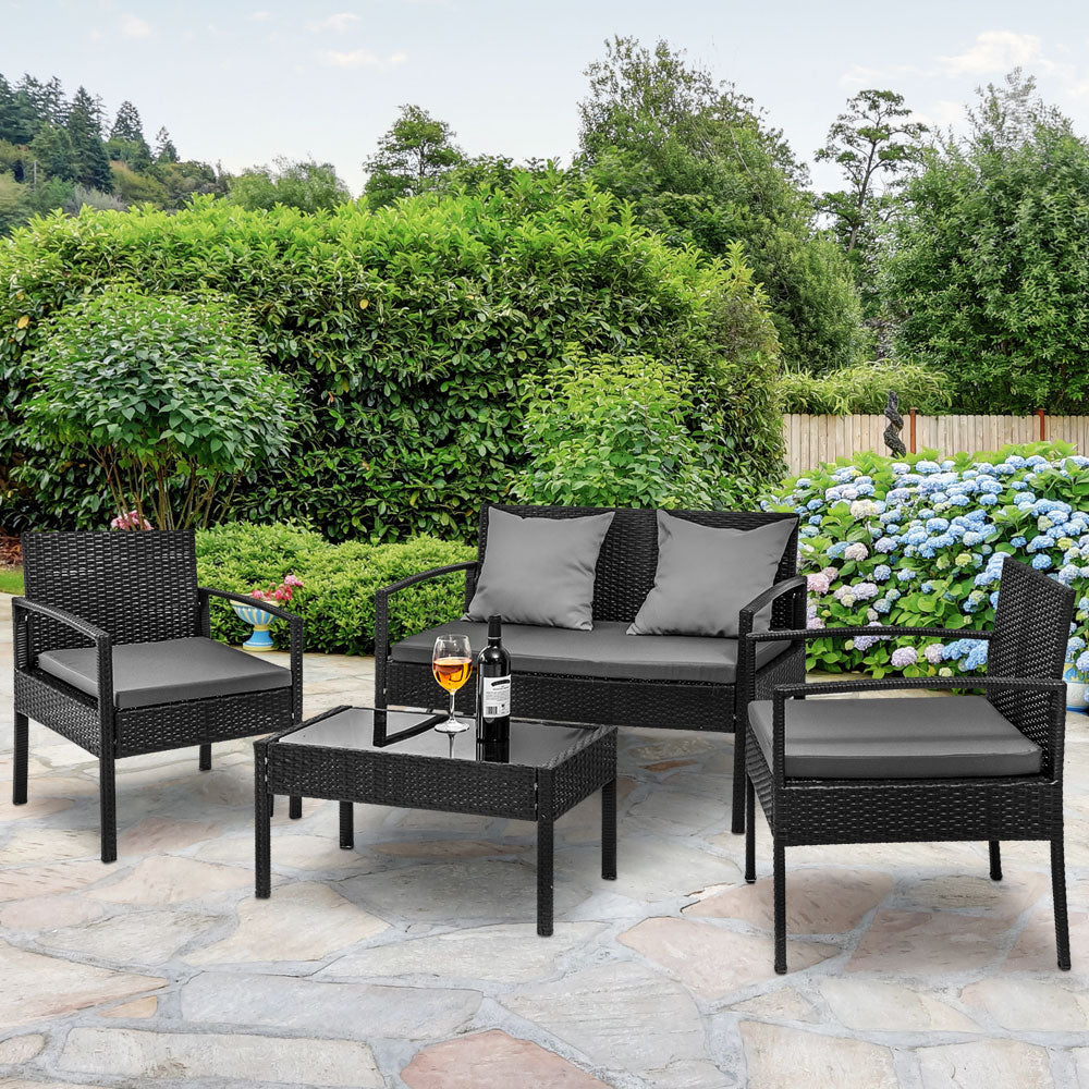 Jovita - Outdoor Sofa Set Wicker Lounge Table Chairs Patio Furniture
