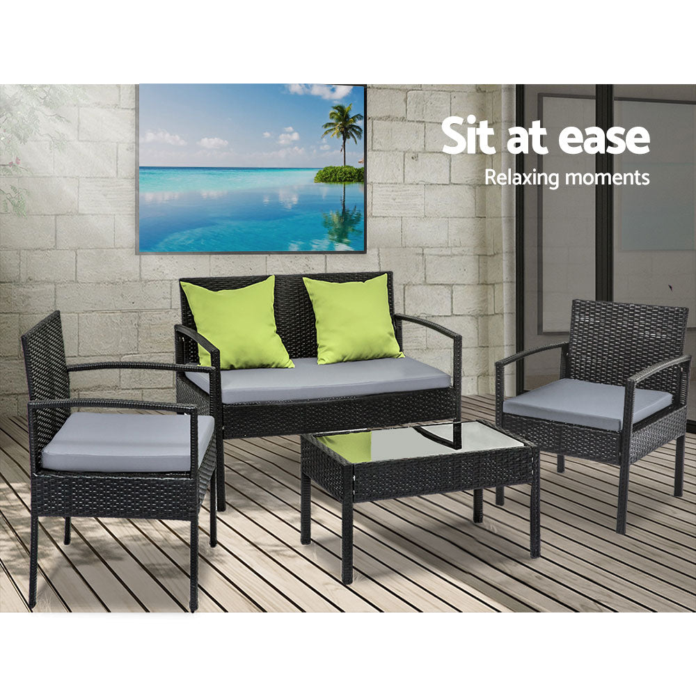 Jovita - Outdoor Sofa Set Wicker Lounge Table Chairs Patio Furniture