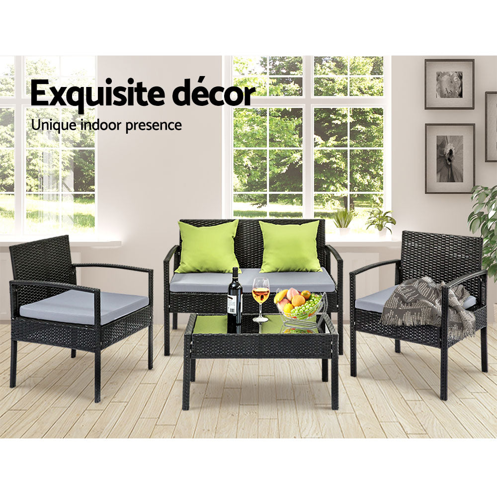 Jovita - Outdoor Sofa Set Wicker Lounge Table Chairs Patio Furniture