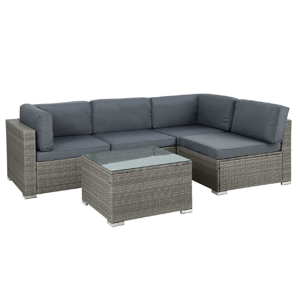 Quest - 5-Piece Outdoor Sofa Set Wicker Couch Lounge 4 Seater