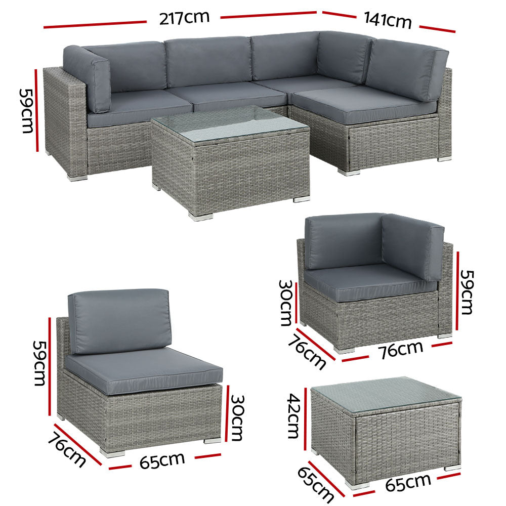 Quest - 5-Piece Outdoor Sofa Set Wicker Couch Lounge 4 Seater