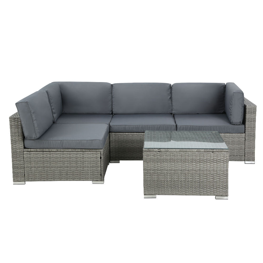 Quest - 5-Piece Outdoor Sofa Set Wicker Couch Lounge 4 Seater