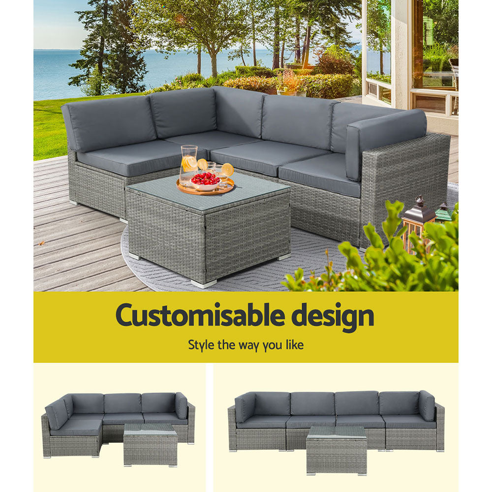 Quest - 5-Piece Outdoor Sofa Set Wicker Couch Lounge 4 Seater