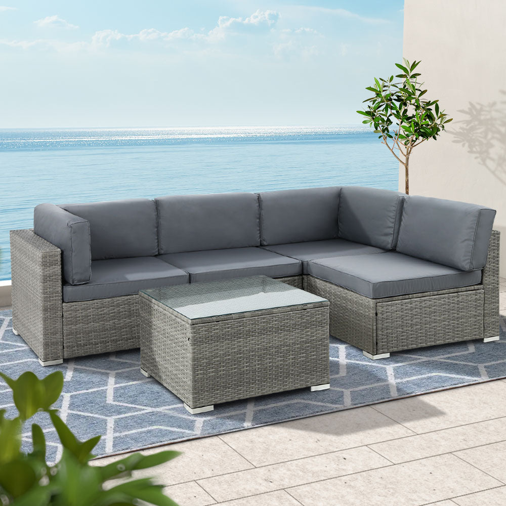 Quest - 5-Piece Outdoor Sofa Set Wicker Couch Lounge 4 Seater