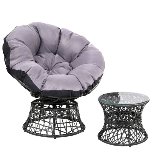 Ivy - Outdoor Lounge Setting Wicker Papasan Chair Table Black