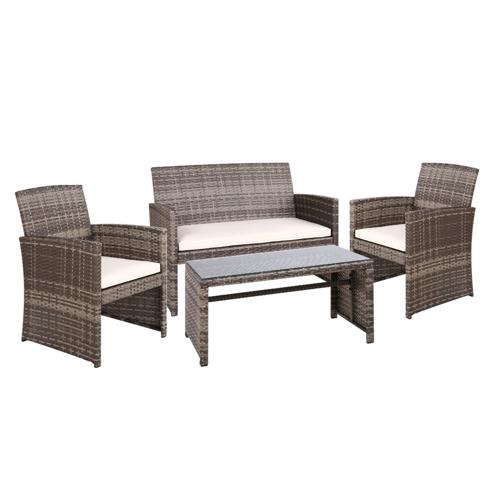 Eliska - 4 PCS Outdoor Sofa Set Rattan Chair Garden Grey