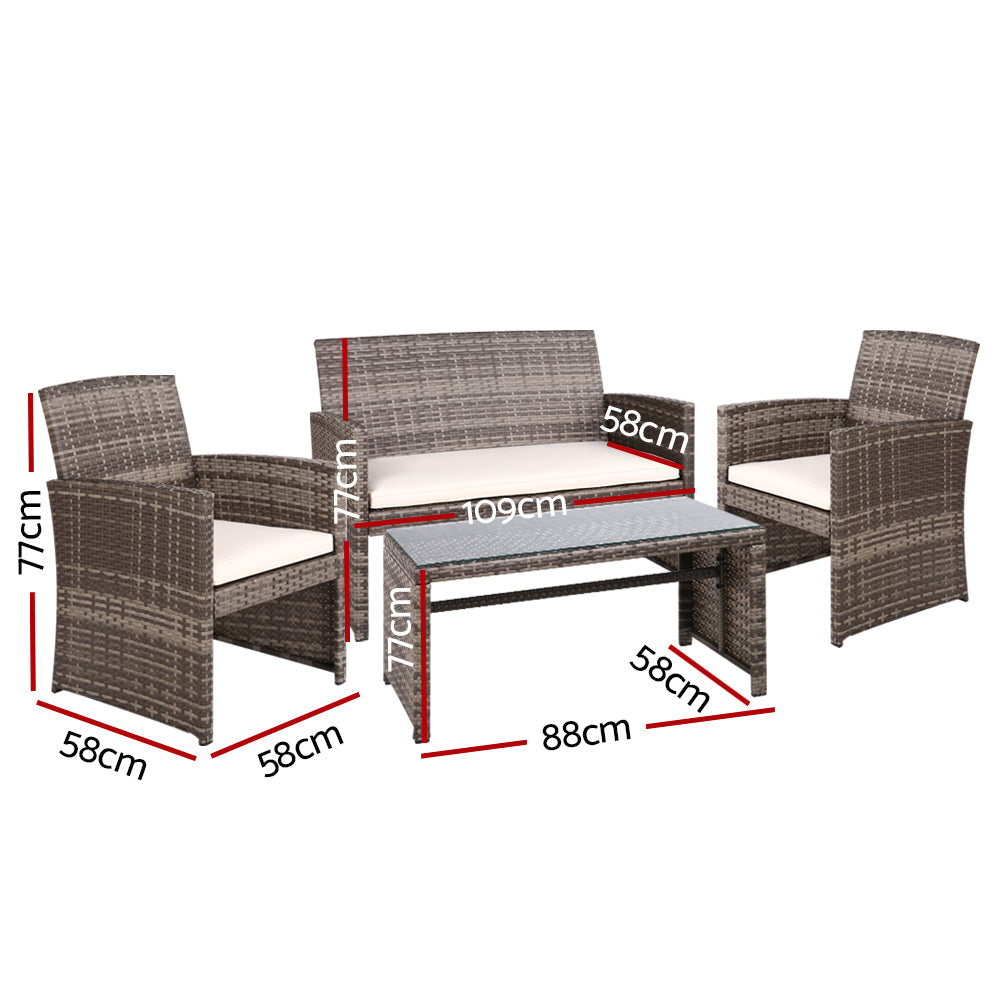 Eliska - 4 PCS Outdoor Sofa Set Rattan Chair Garden Grey