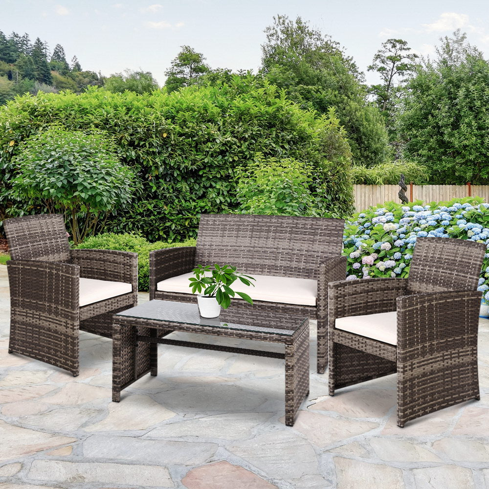 Eliska - 4 PCS Outdoor Sofa Set Rattan Chair Garden Grey