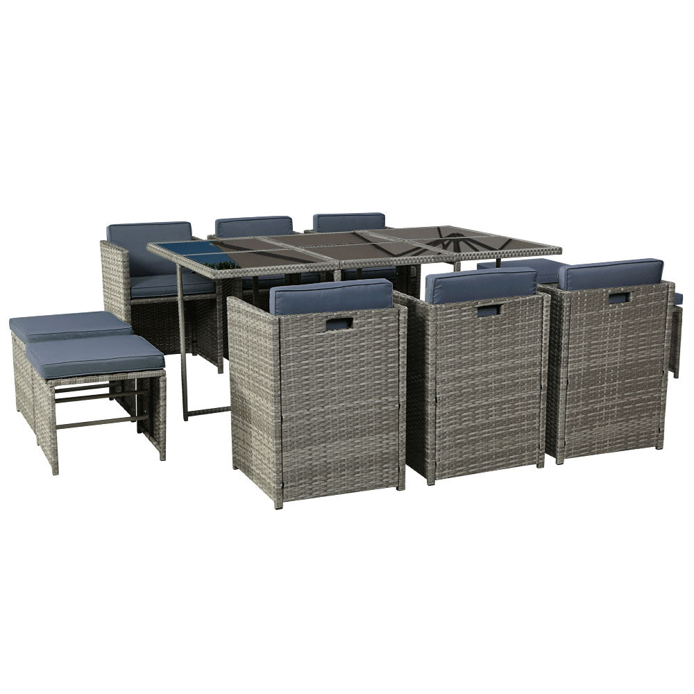 Laurel - Outdoor Dining Set 11 Piece Wicker Table Chairs Grey