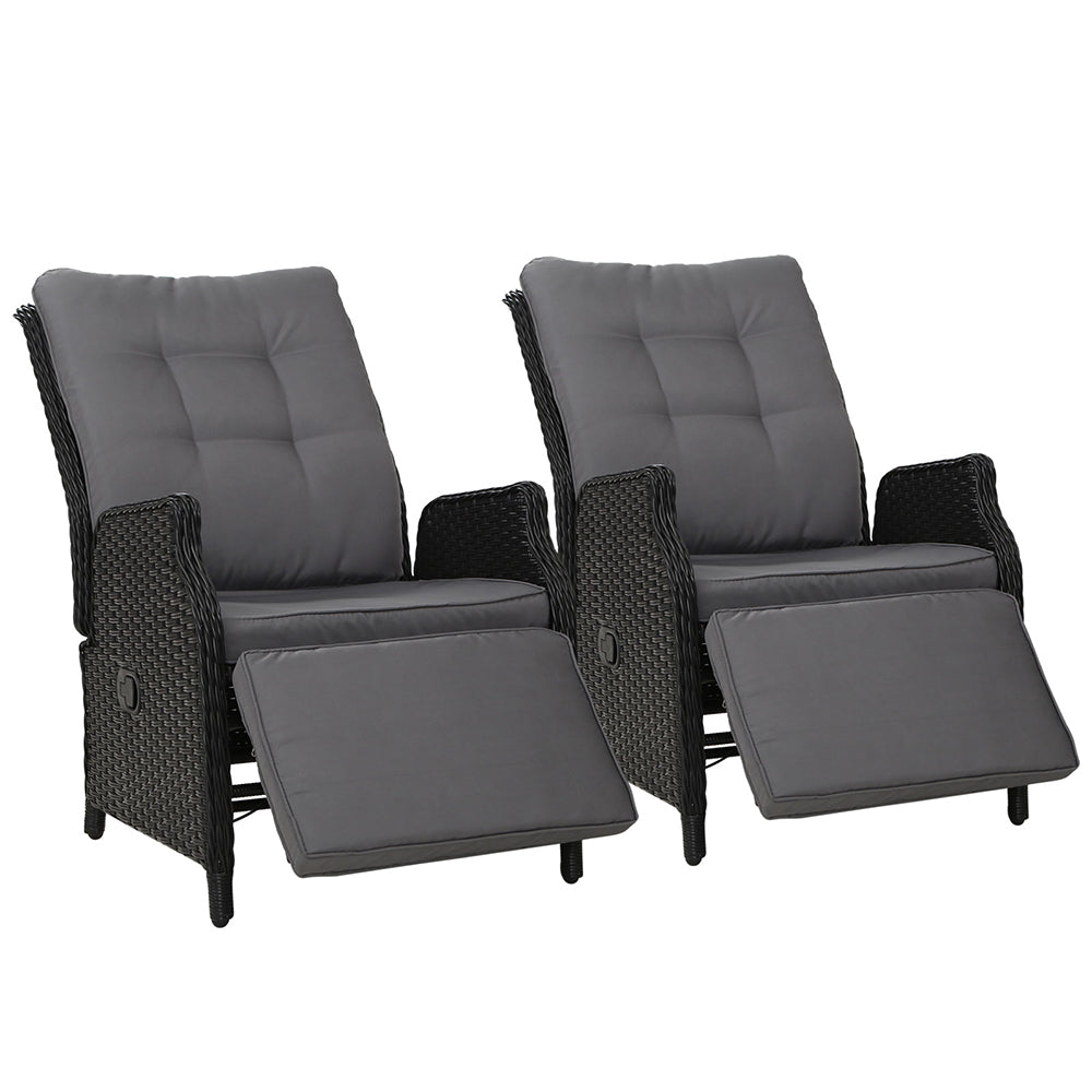 Imogen - 2PC Recliner Chairs Sun Lounge Wicker Lounger Adjustable Black