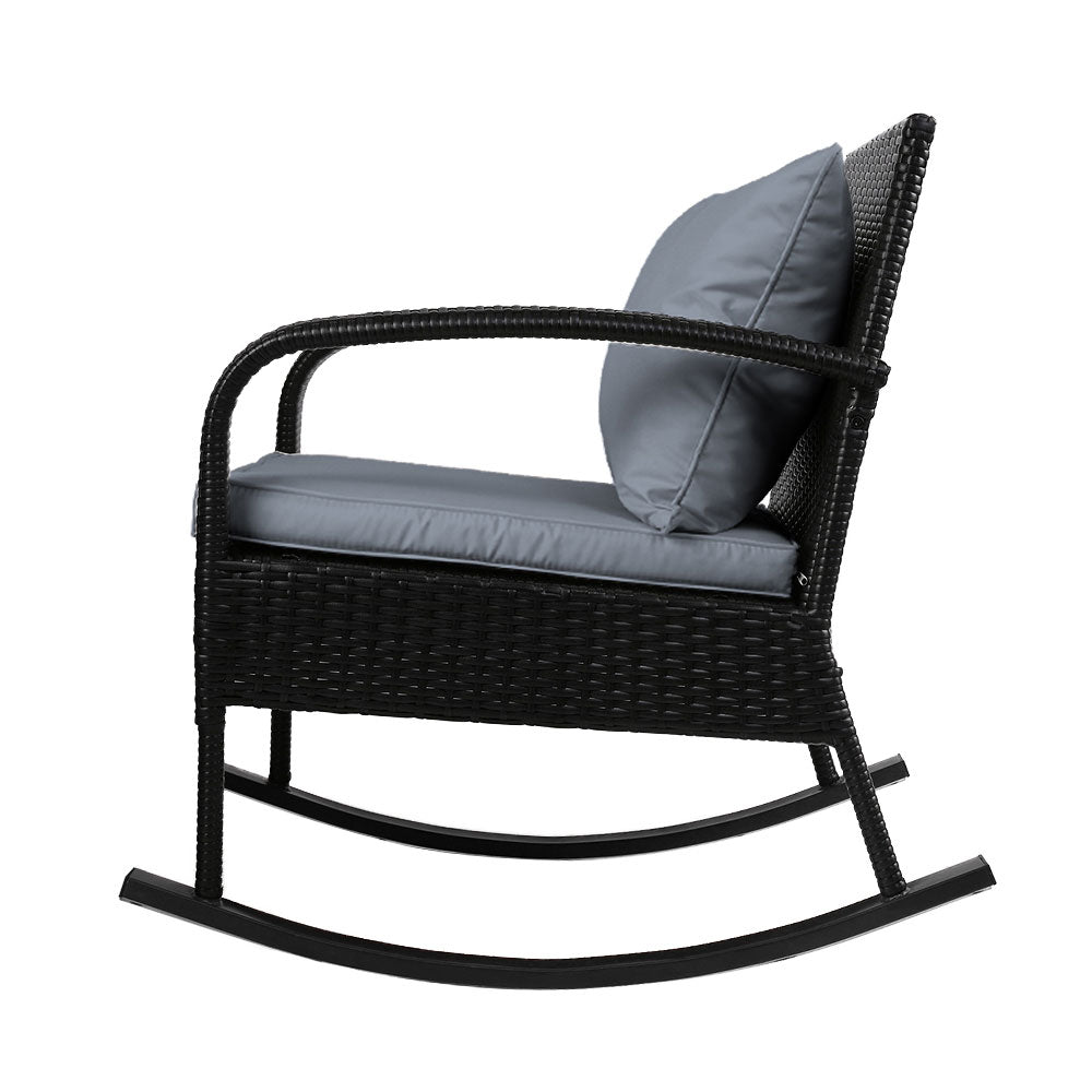 Liora - 3PC Rocking Chair Table Wicker Patio Bistro Set Black