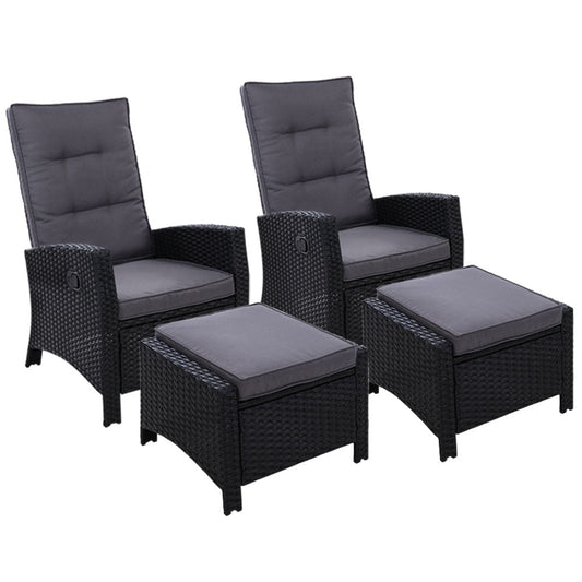 Yvonne - 2PC Recliner Chairs Wicker Lounger Adjustable Black