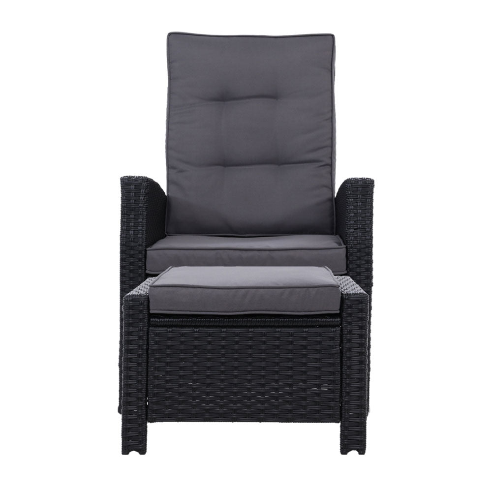 Yvonne - 2PC Recliner Chairs Wicker Lounger Adjustable Black