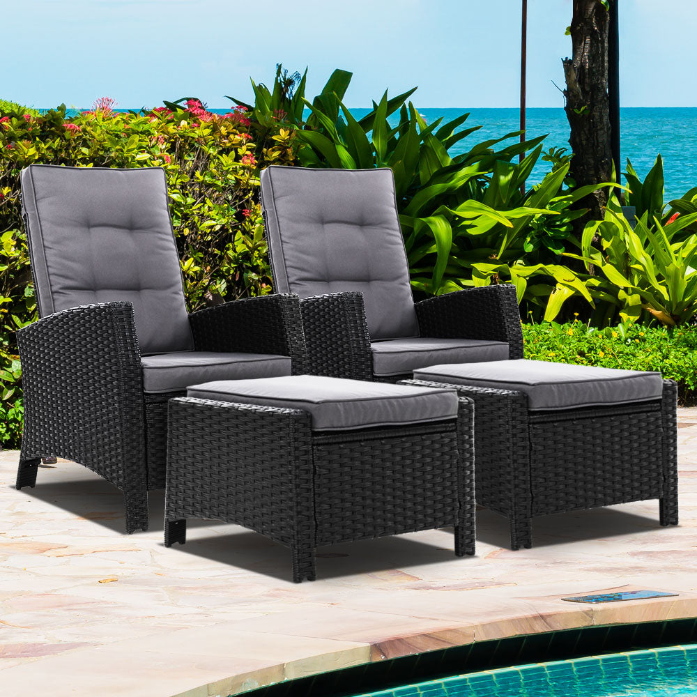Yvonne - 2PC Recliner Chairs Wicker Lounger Adjustable Black