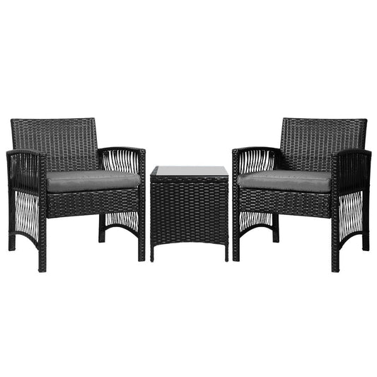 Unity - 3PC Outdoor Bistro Set Patio Wicker Dining Black