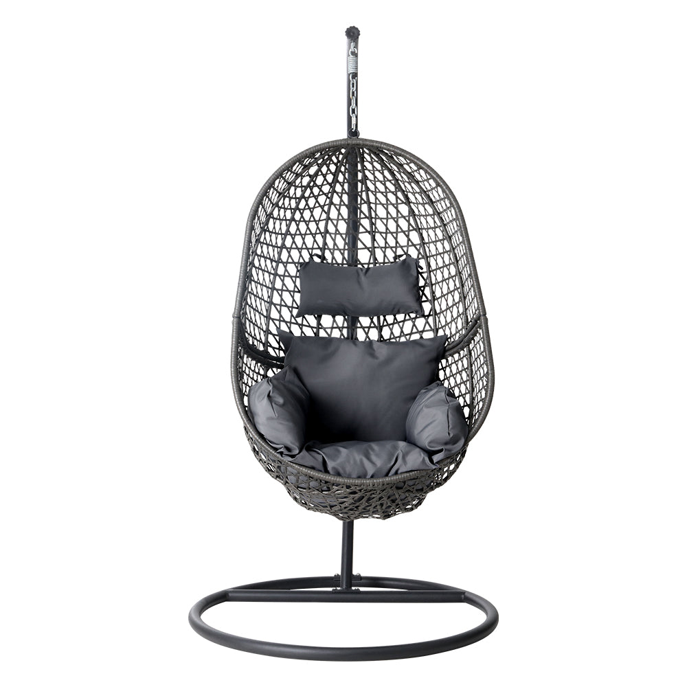 Jade - Outdoor Egg Swing Chair Wicker Rattan Pod Stand Black