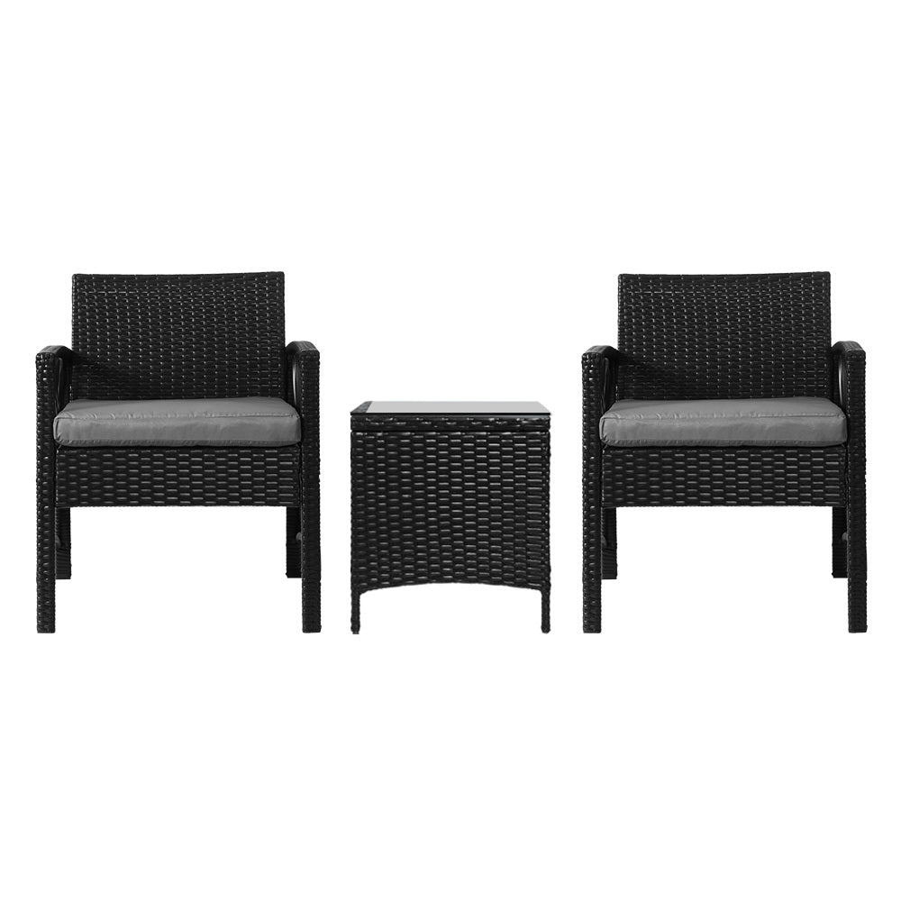 Unity - 3PC Outdoor Bistro Set Patio Wicker Dining Black