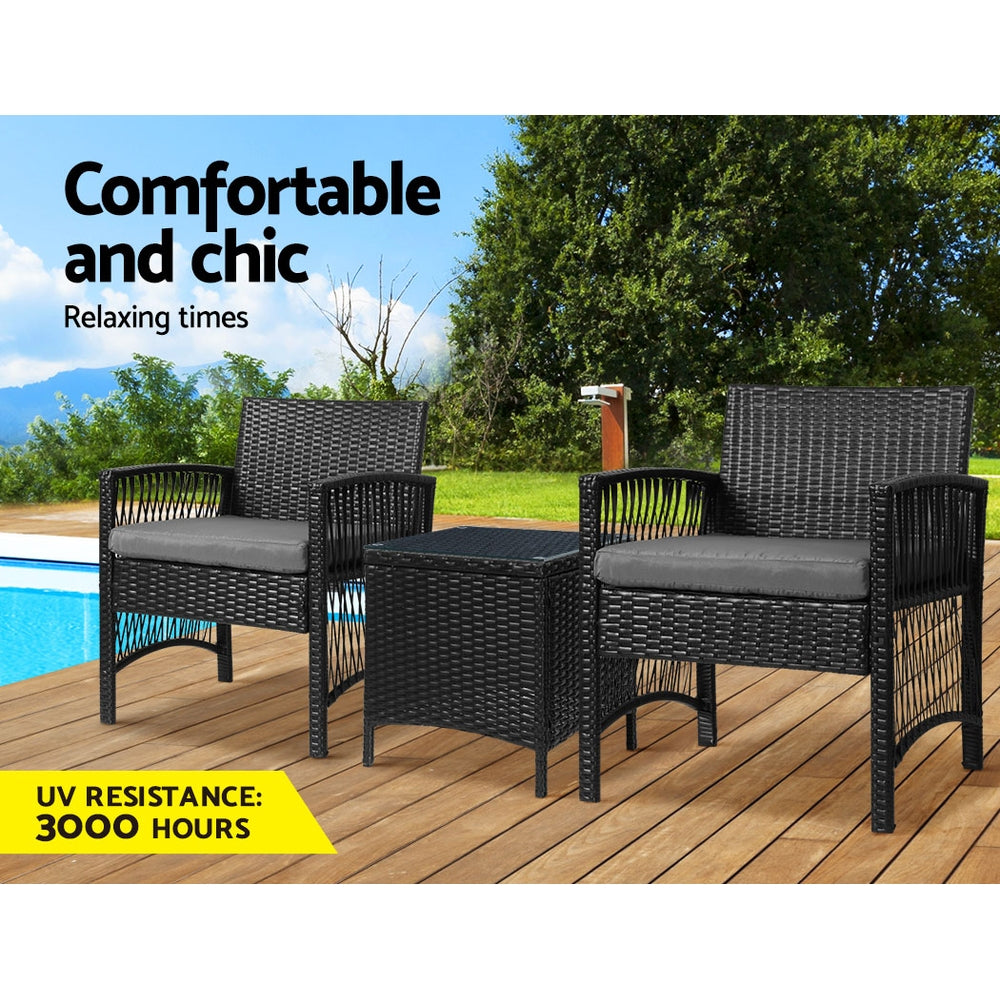 Unity - 3PC Outdoor Bistro Set Patio Wicker Dining Black